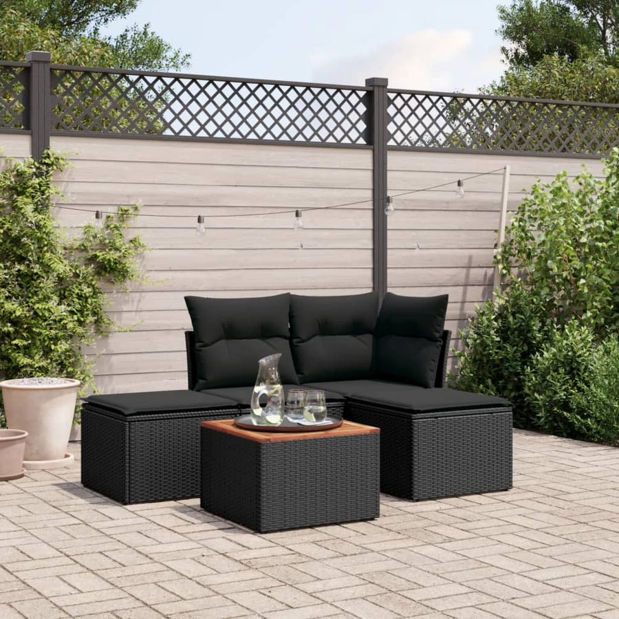 5-Delige Loungeset Met Kussens Poly Rattan Zwart