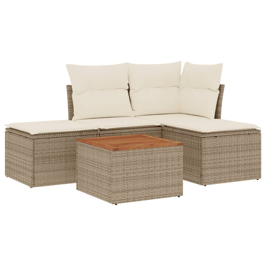 5-Delige Loungeset Met Kussens Poly Rattan Beige