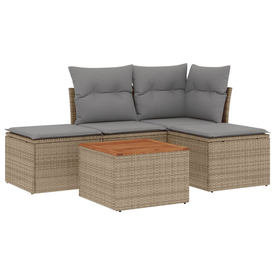 5-Delige Loungeset Met Kussens Poly Rattan Gemengd Beige
