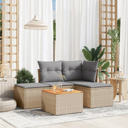 5-piece Lounge Set with cushions poly rattan mixed beige