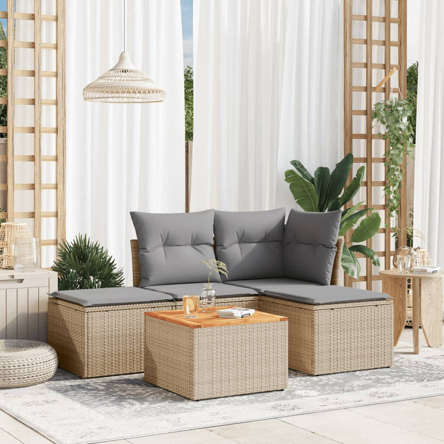 5-Delige Loungeset Met Kussens Poly Rattan Gemengd Beige