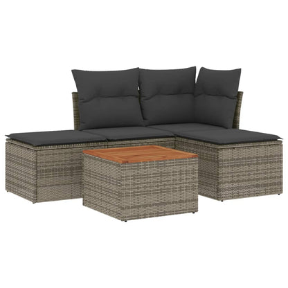 5-Delige Loungeset Met Kussens Poly Rattan Grijs