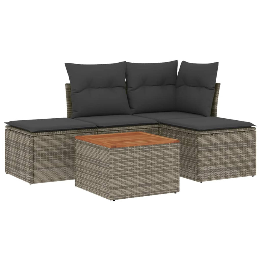 5-Delige Loungeset Met Kussens Poly Rattan Grijs
