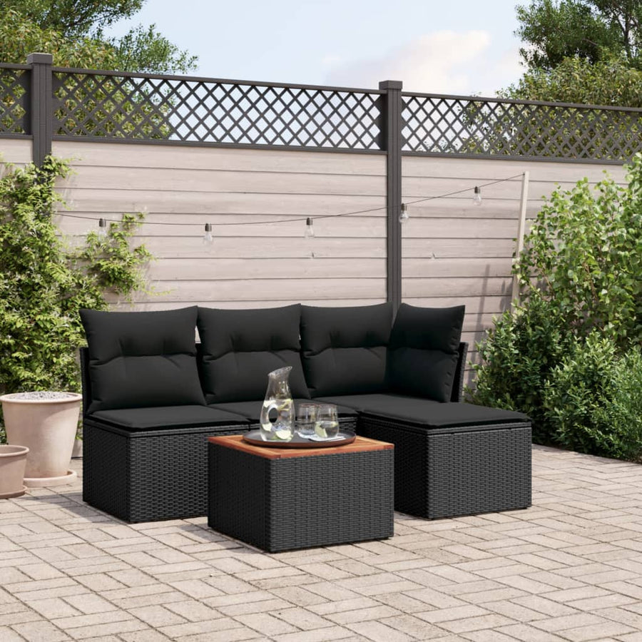 5-Delige Loungeset Met Kussens Poly Rattan Zwart