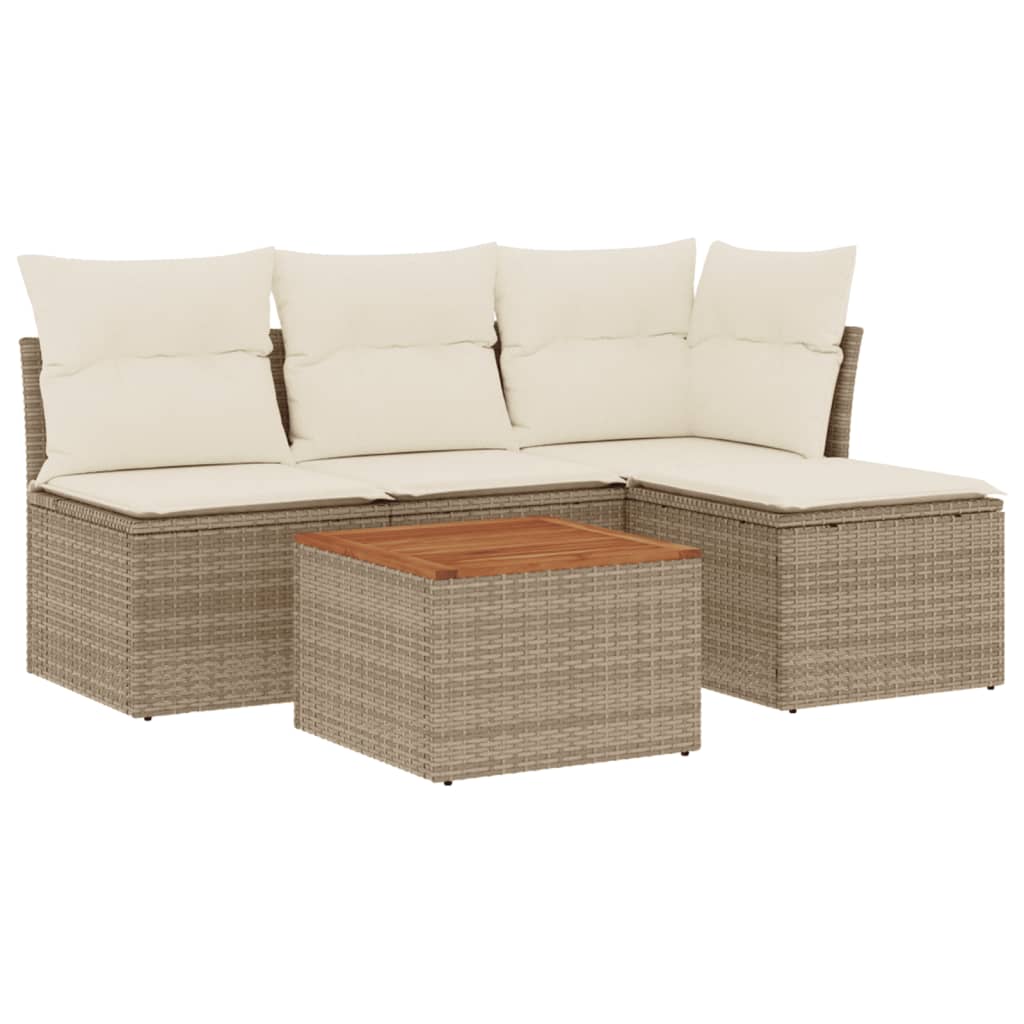 5-Delige Loungeset Met Kussens Poly Rattan Beige