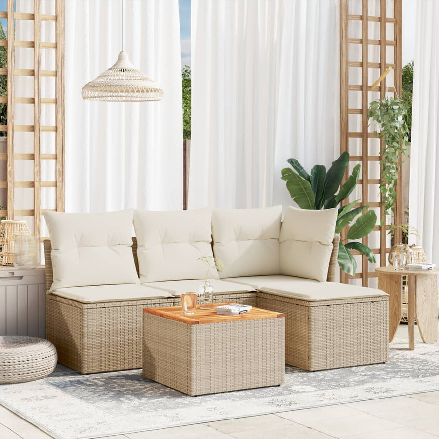 5-Delige Loungeset Met Kussens Poly Rattan Beige