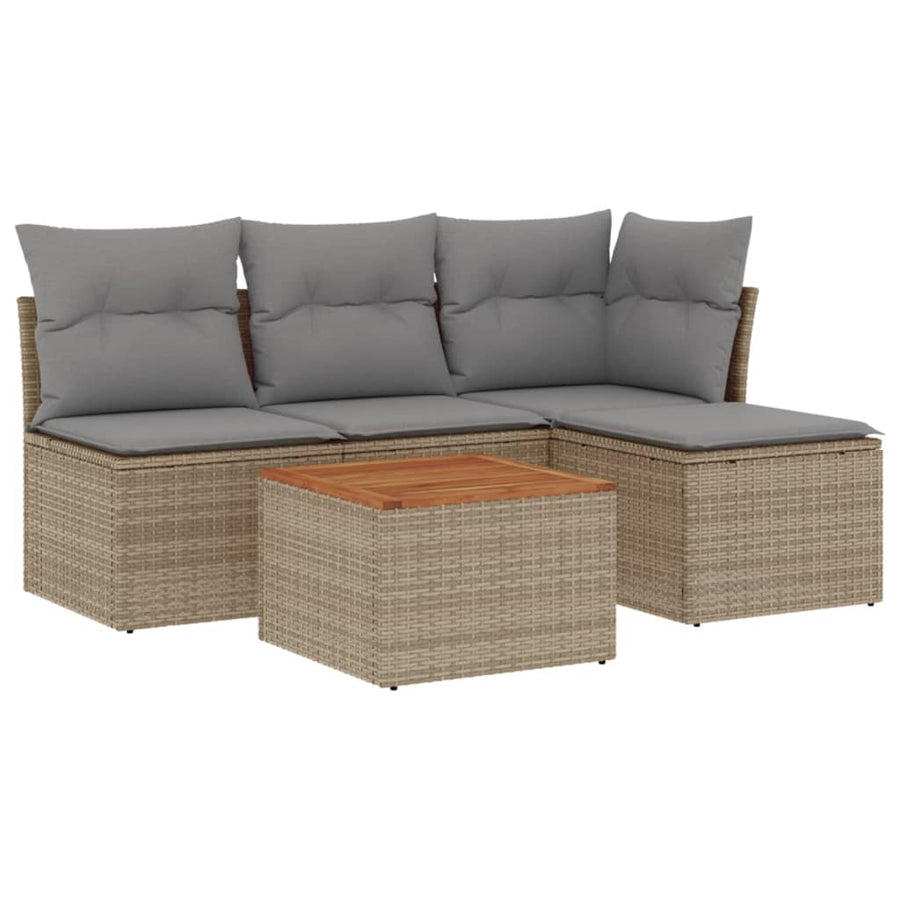 5-Delige Loungeset Met Kussens Poly Rattan Gemengd Beige