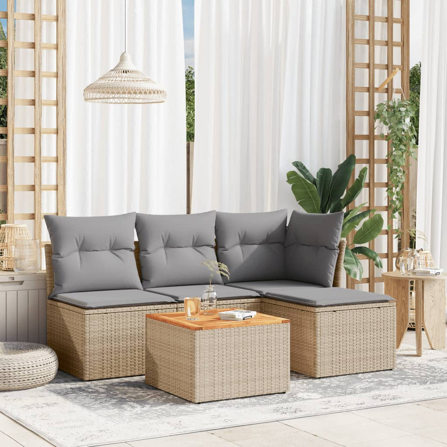 5-Delige Loungeset Met Kussens Poly Rattan Gemengd Beige