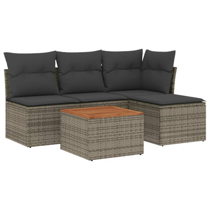 5-Delige Loungeset Met Kussens Poly Rattan Grijs