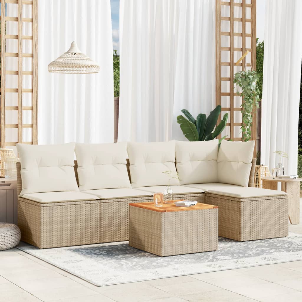 6-Delige Loungeset Met Kussens Poly Rattan Beige