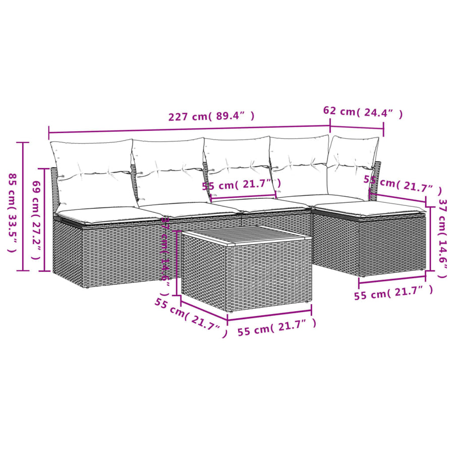 6-Delige Loungeset Met Kussens Poly Rattan Gemengd Beige