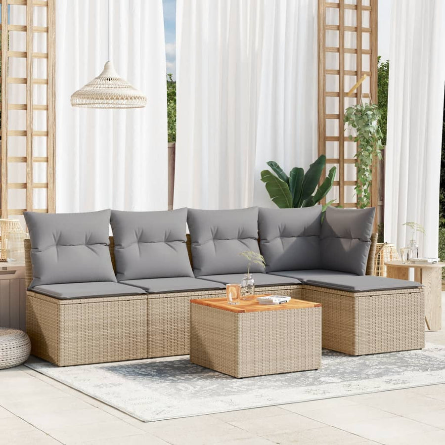 6-Delige Loungeset Met Kussens Poly Rattan Gemengd Beige