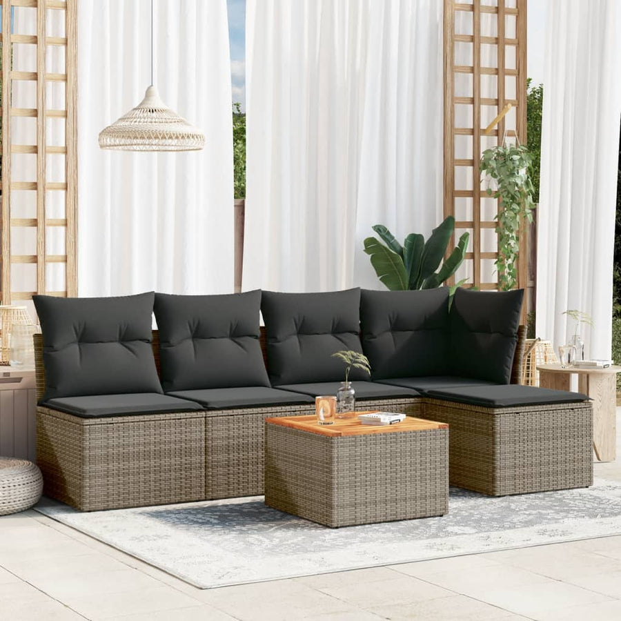 6-Delige Loungeset Met Kussens Poly Rattan Grijs