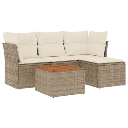 5-Delige Loungeset Met Kussens Poly Rattan Beige