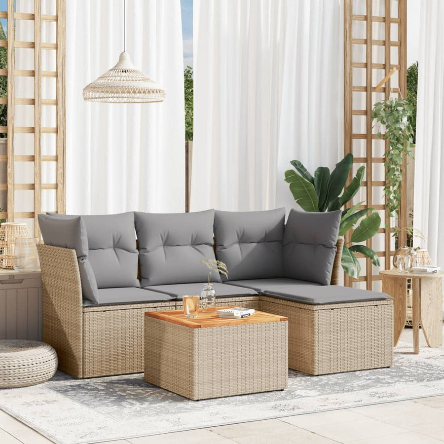 5-Delige Loungeset Met Kussens Poly Rattan Gemengd Beige