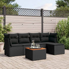 6-piece Lounge Set with cushions poly rattan black