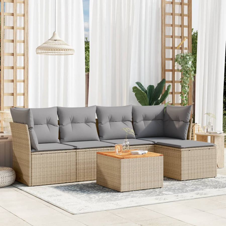 6-Delige Loungeset Met Kussens Poly Rattan Gemengd Beige