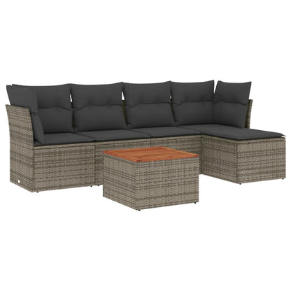 6-Delige Loungeset Met Kussens Poly Rattan Grijs