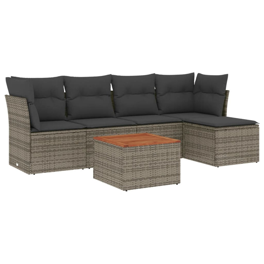 6-Delige Loungeset Met Kussens Poly Rattan Grijs