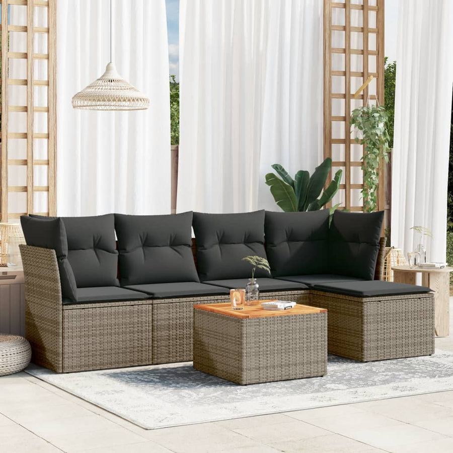 6-Delige Loungeset Met Kussens Poly Rattan Grijs
