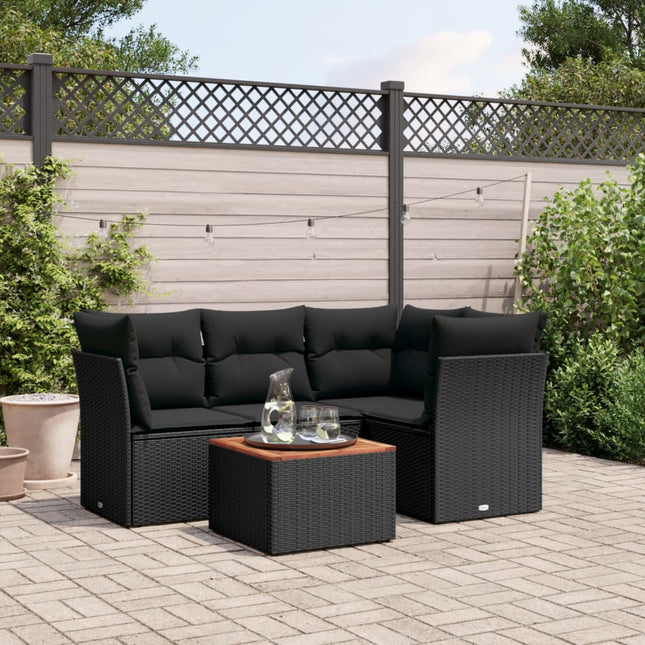 5-Delige Loungeset Met Kussens Poly Rattan Zwart