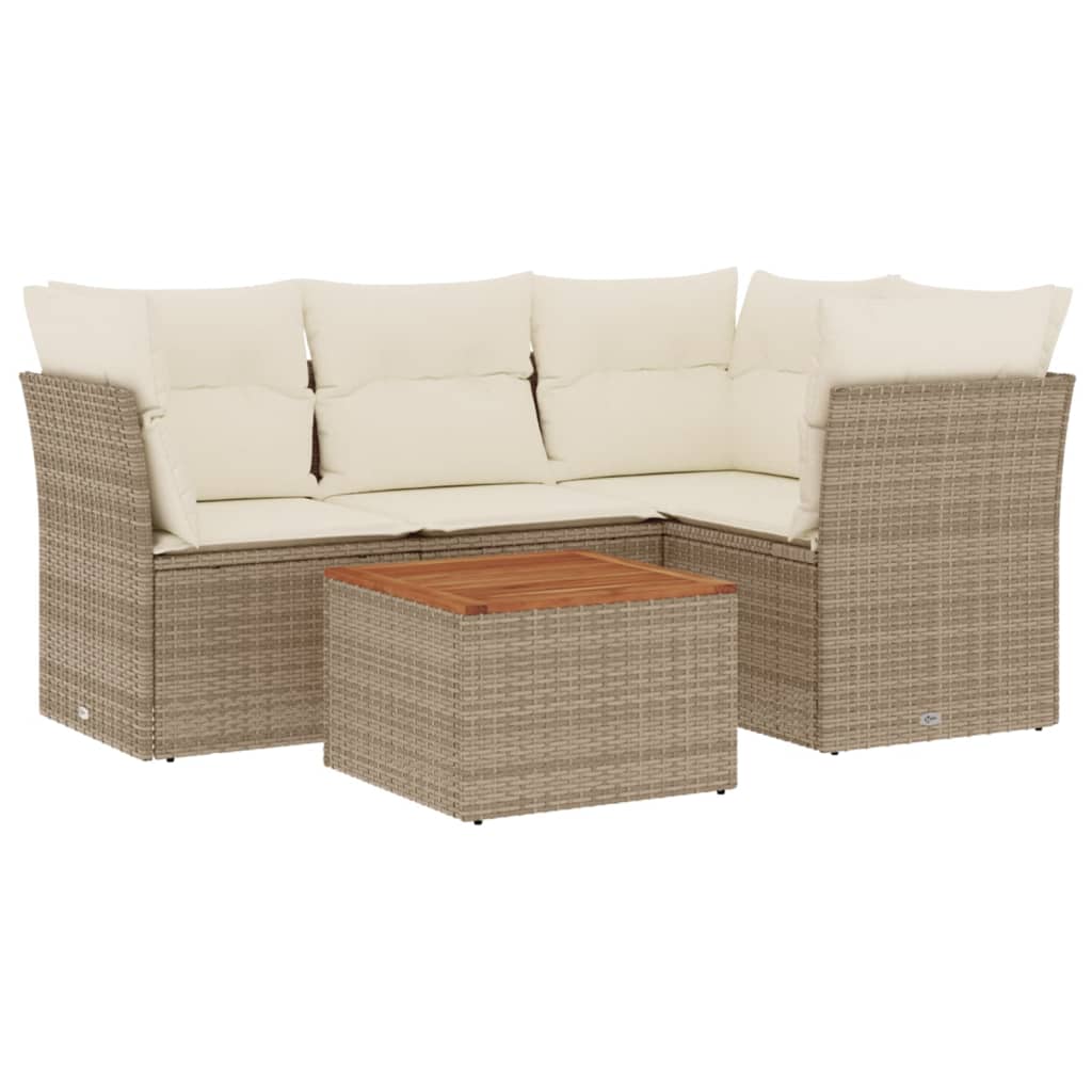5-Delige Loungeset Met Kussens Poly Rattan Beige