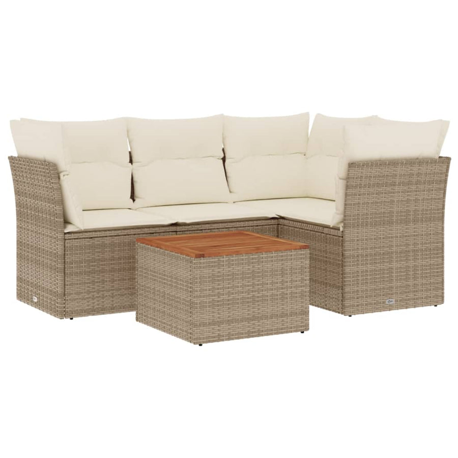 5-Delige Loungeset Met Kussens Poly Rattan Beige