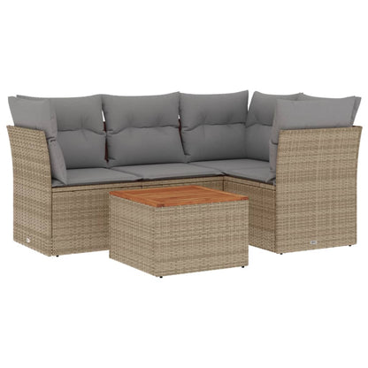 5-Delige Loungeset Met Kussens Poly Rattan Gemengd Beige