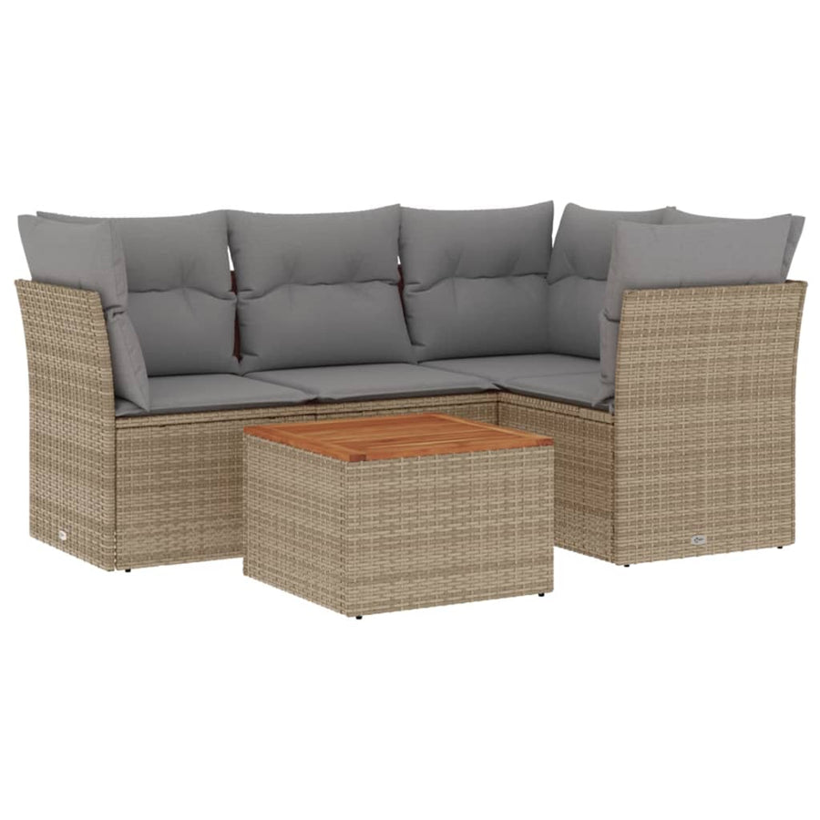 5-Delige Loungeset Met Kussens Poly Rattan Gemengd Beige