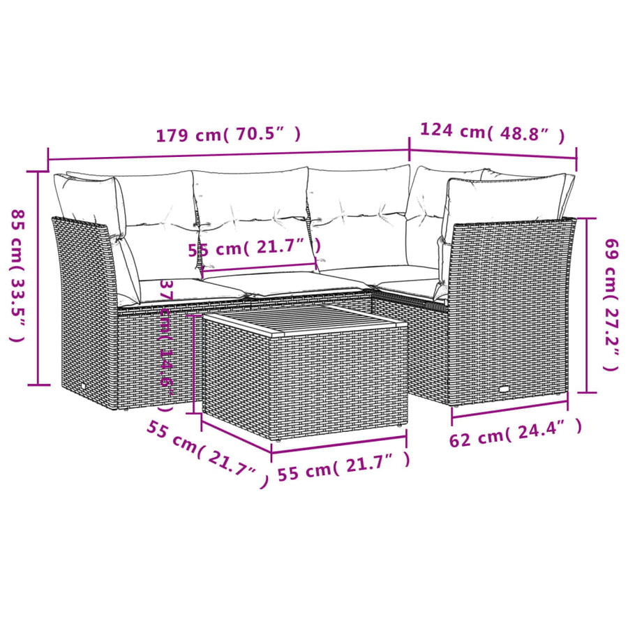 5-Delige Loungeset Met Kussens Poly Rattan Gemengd Beige