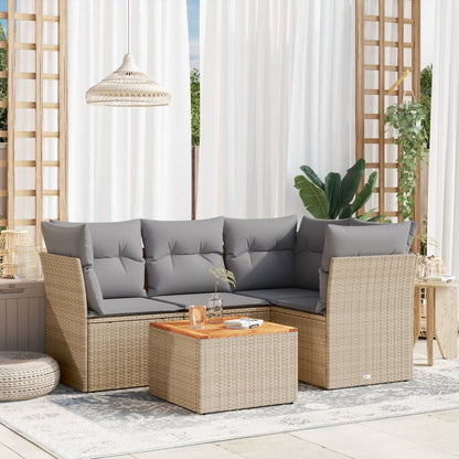 5-Delige Loungeset Met Kussens Poly Rattan Gemengd Beige