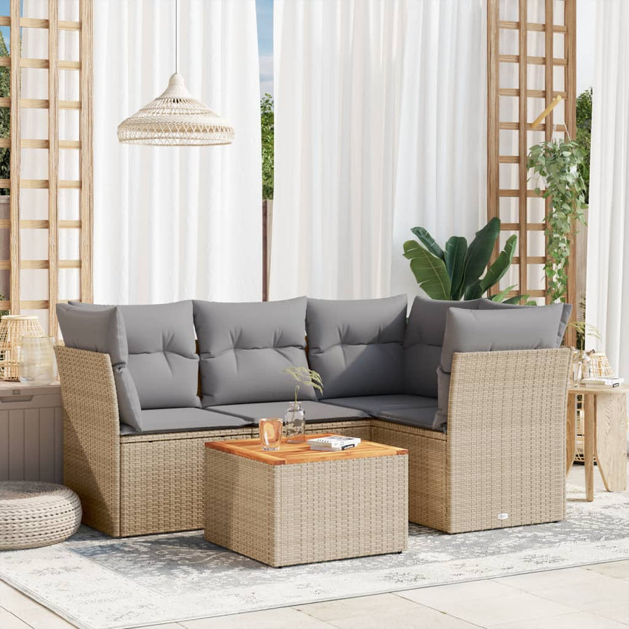 5-Delige Loungeset Met Kussens Poly Rattan Gemengd Beige