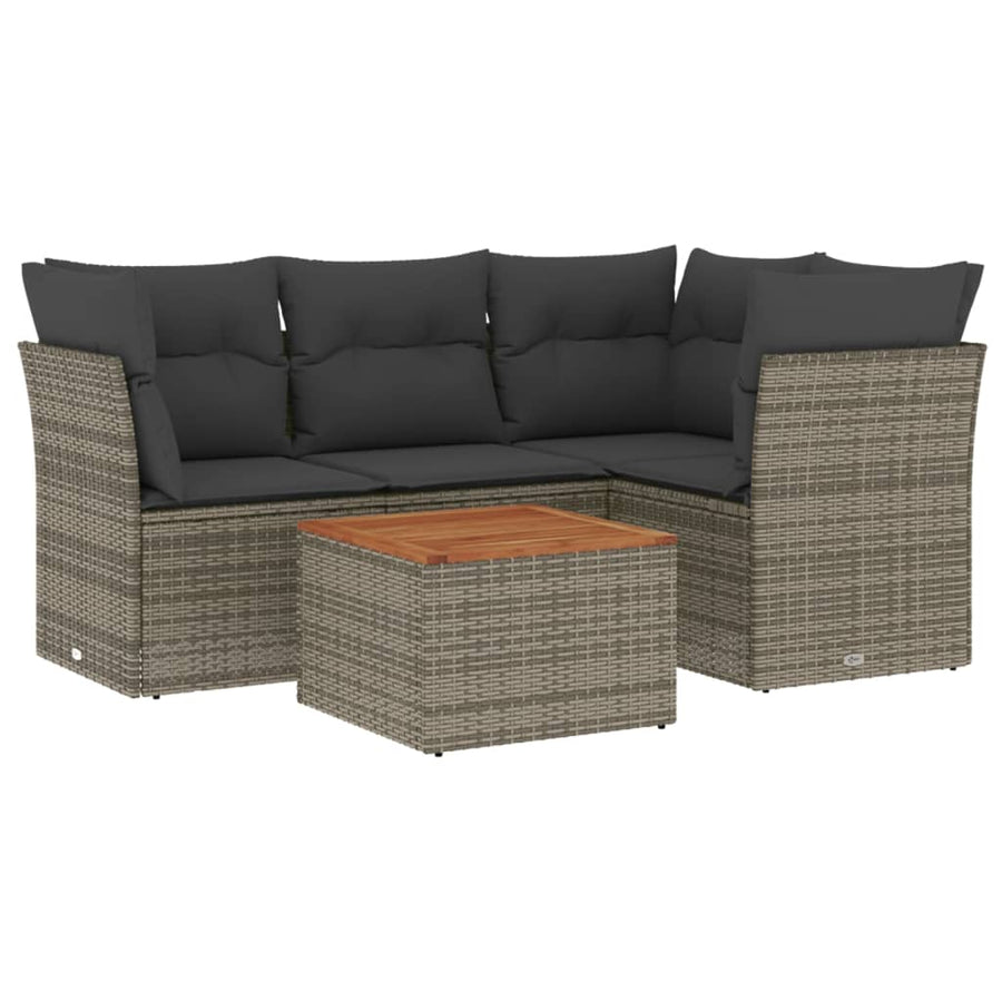5-Delige Loungeset Met Kussens Poly Rattan Grijs