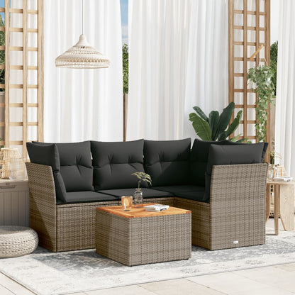 5-Delige Loungeset Met Kussens Poly Rattan Grijs