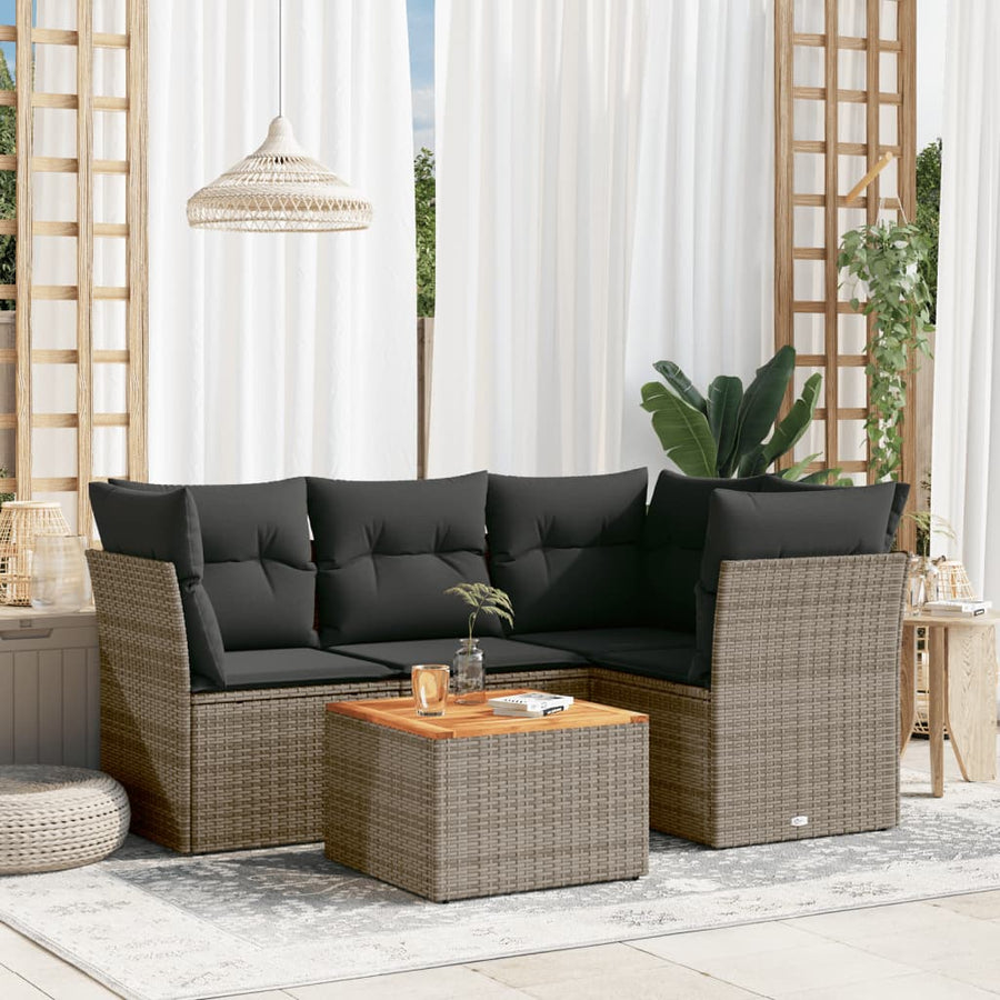 5-Delige Loungeset Met Kussens Poly Rattan Grijs