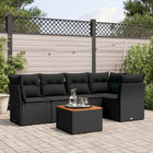 6-piece Lounge Set with cushions poly rattan black