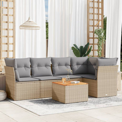 6-Delige Loungeset Met Kussens Poly Rattan Gemengd Beige