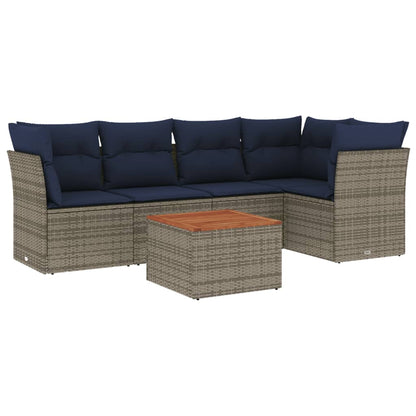 6-Delige Loungeset Met Kussens Poly Rattan 1 Grijs
