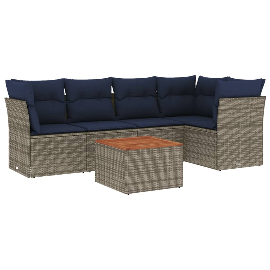 6-Delige Loungeset Met Kussens Poly Rattan 1 Grijs