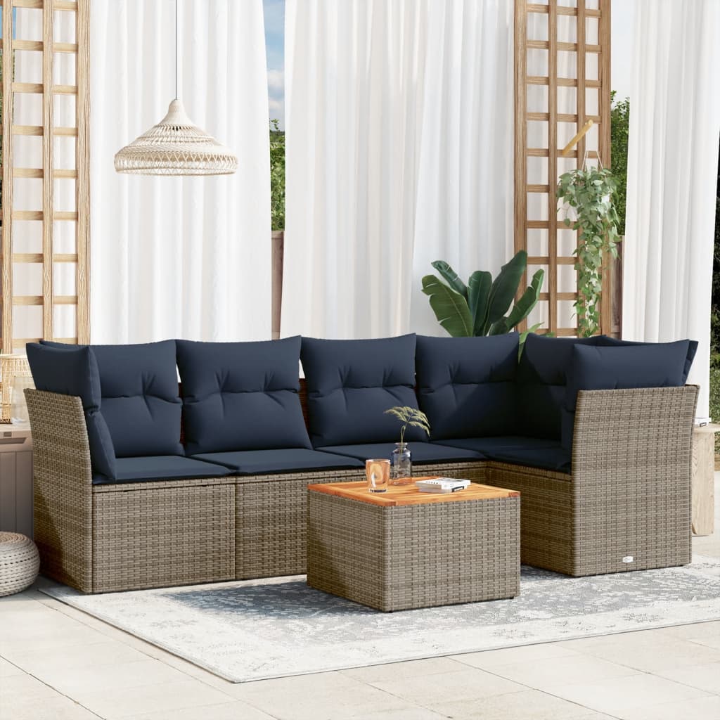 6-Delige Loungeset Met Kussens Poly Rattan 1 Grijs