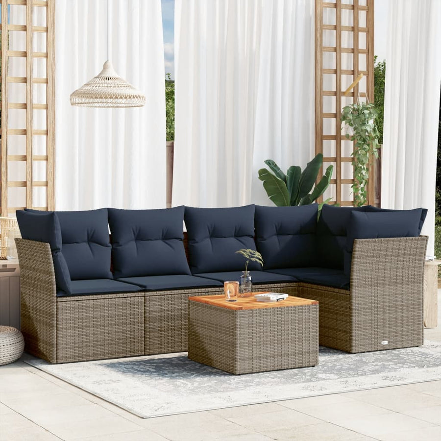 6-Delige Loungeset Met Kussens Poly Rattan 1 Grijs