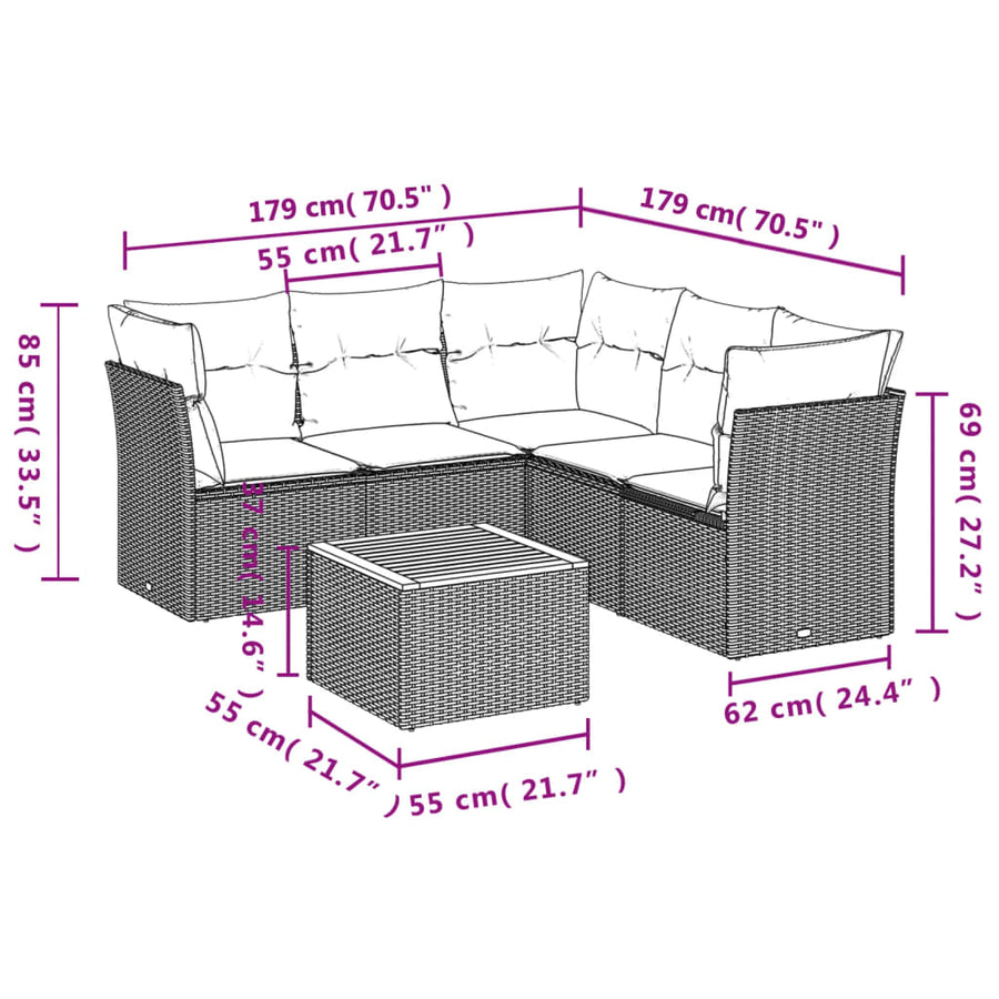 6-Delige Loungeset Met Kussens Poly Rattan Beige