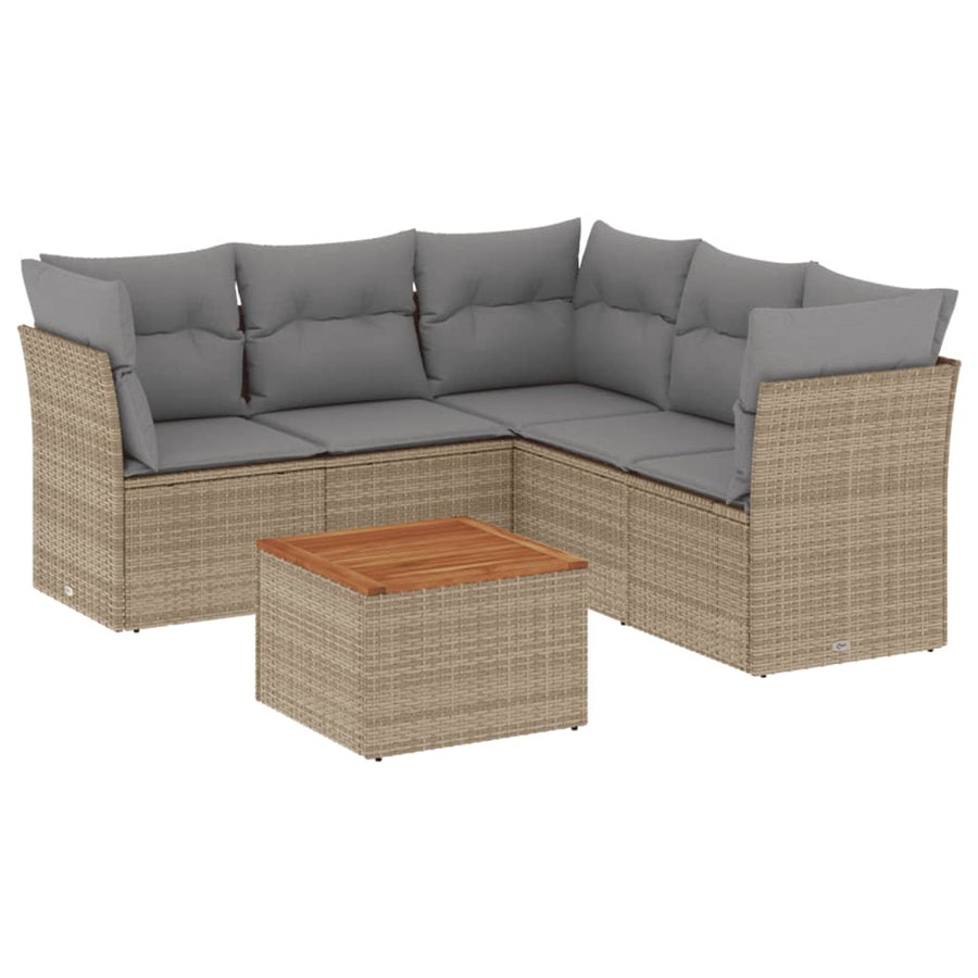 6-Delige Loungeset Met Kussens Poly Rattan Gemengd Beige