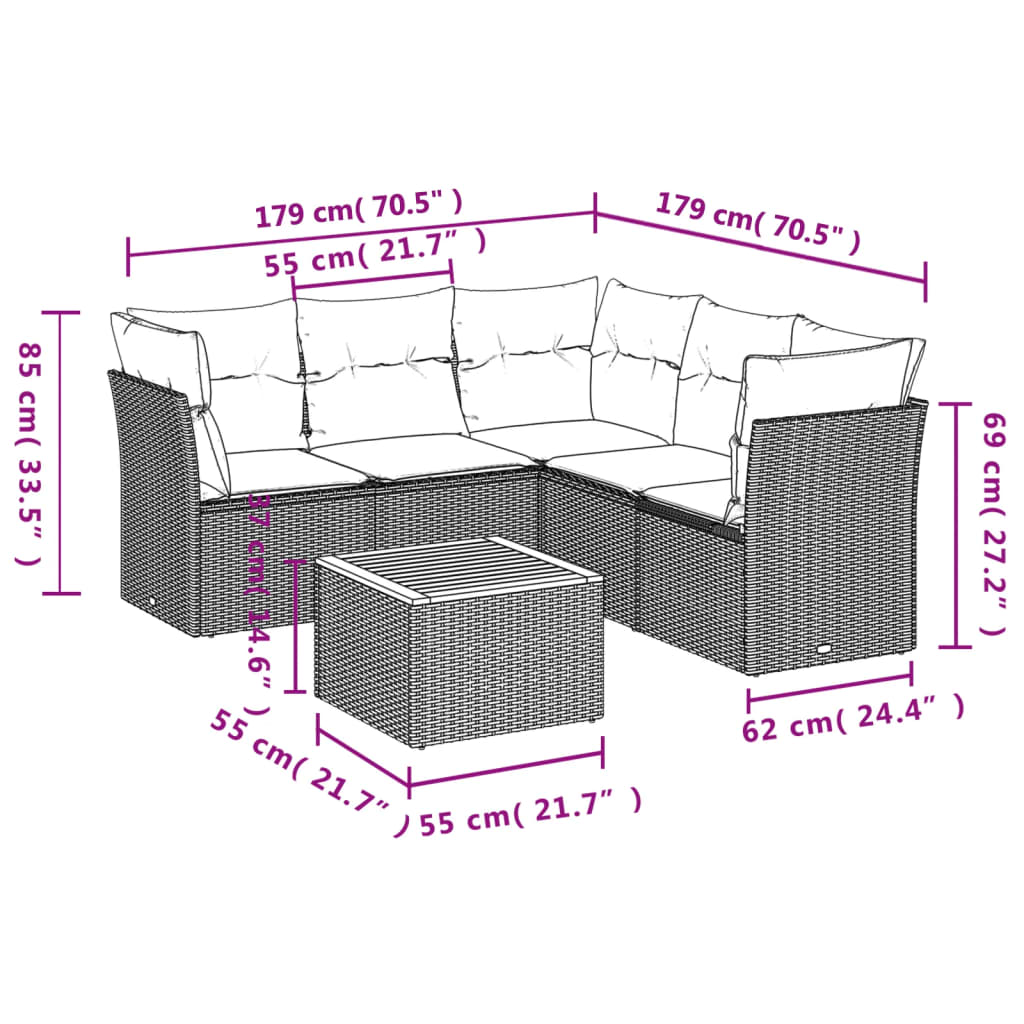 6-Delige Loungeset Met Kussens Poly Rattan Gemengd Beige