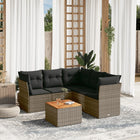 6-piece Lounge Set with Cushions Poly Rattan Grey