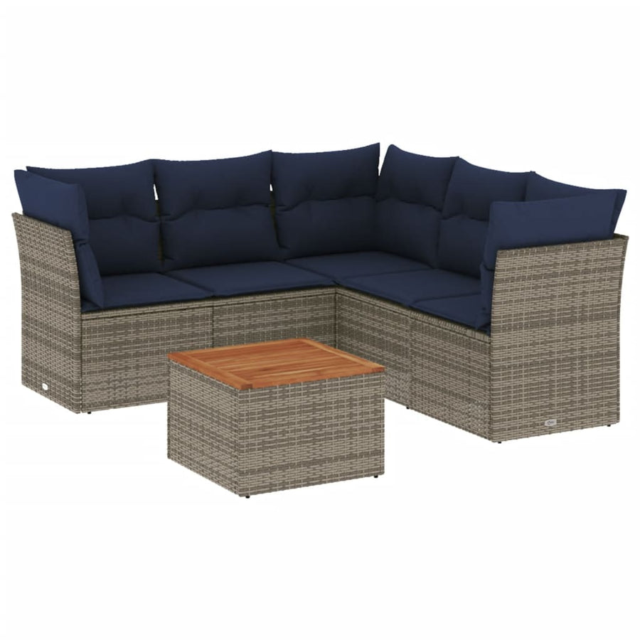 6-Delige Loungeset Met Kussens Poly Rattan 1 Grijs