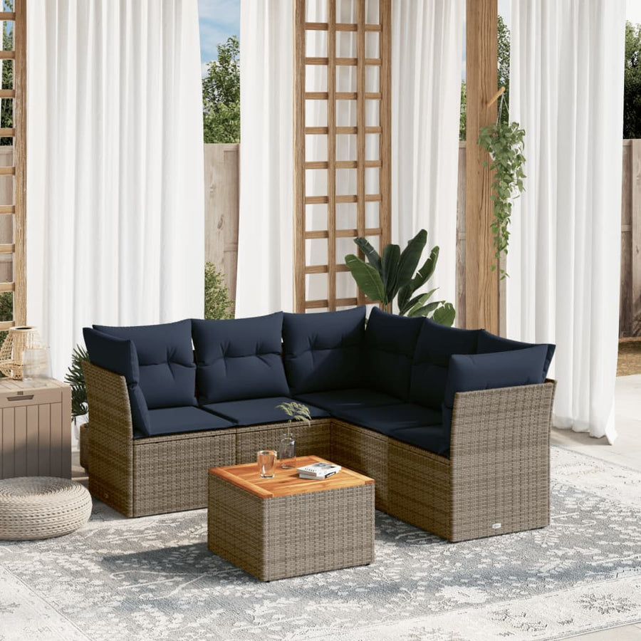 6-Delige Loungeset Met Kussens Poly Rattan 1 Grijs