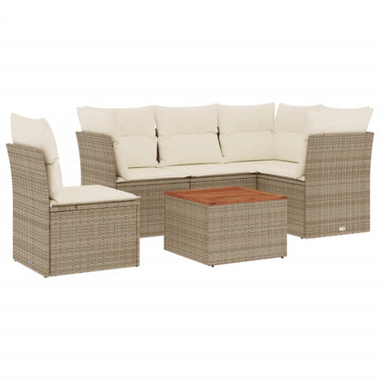 6-Delige Loungeset Met Kussens Poly Rattan Beige