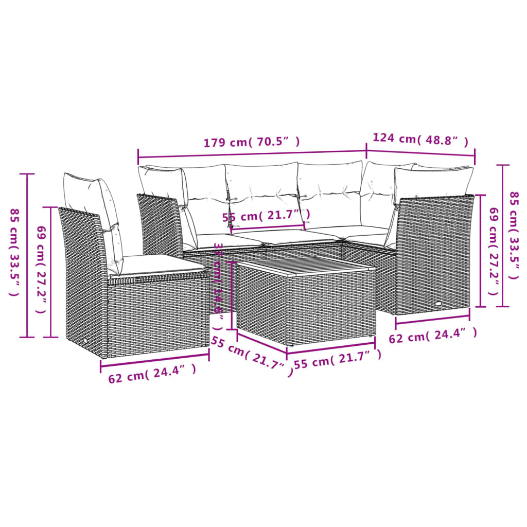 6-Delige Loungeset Met Kussens Poly Rattan Beige