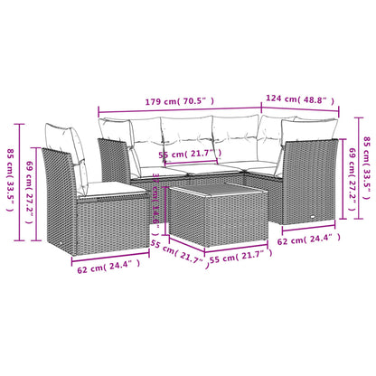 6-Delige Loungeset Met Kussens Poly Rattan Beige